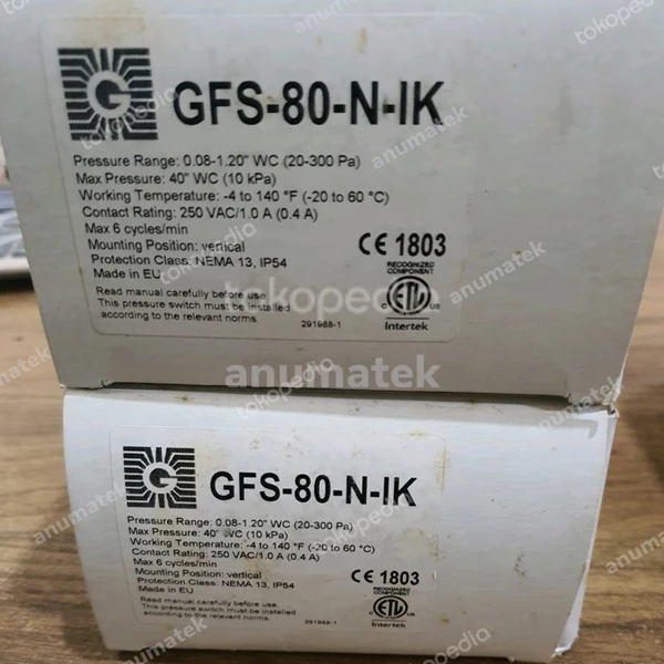 PRESSURE SWITCH GREYSTONE GFS-80-N-IK GFS 80 N IK GFS 80 NIK 20-300PA